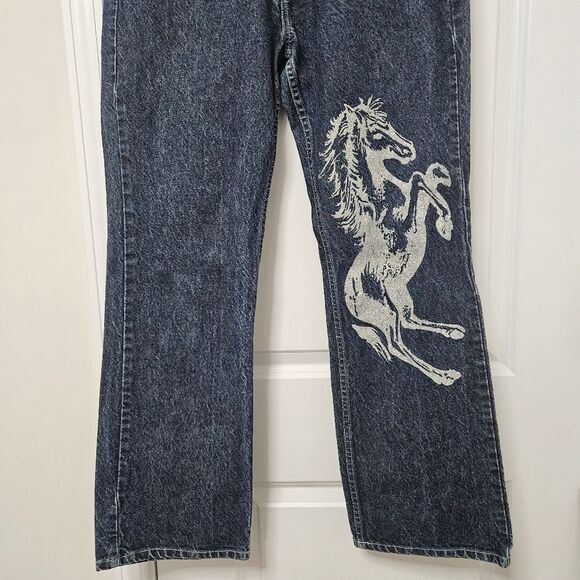 VTG Crest Jeans Junior 15/16 (32x29) Blue Silver Metallic Horse Bootcut Mid-Rise - Picture 3 of 13